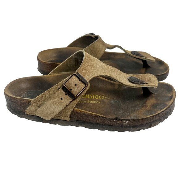 2 PAIR BIRKENSTOCK GIZEH SANDALS SZ 37 BLACK & TAUPE LEATHER SUEDE MADE GERMANY - Picture 2 of 16